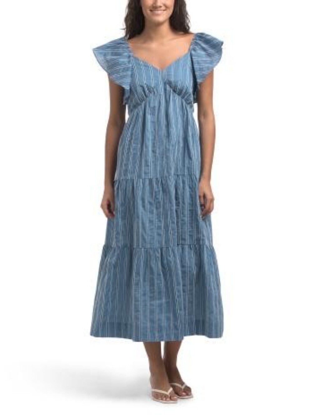 NWT - Adelyn Rae Shannon Blue Striped Flutter Sleeve Tie Back Midi Dress -Size M - Picture 4 of 14